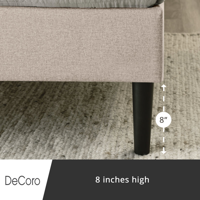 Transitional Linen Queen Upholstered Platform Bed with Tufted Headboard