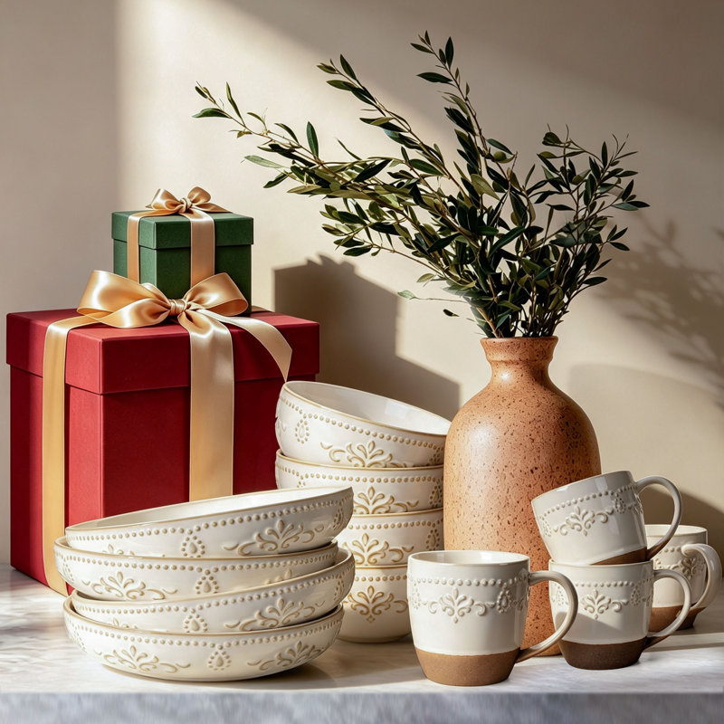 4-Piece 50oz Pasta Bowl Set, Unique Kiln Reactive Glaze Food-Grade Ceramic, Microwave Dishwasher Freezer Safe, Wedding & Holiday Gift（Damask Pattern）