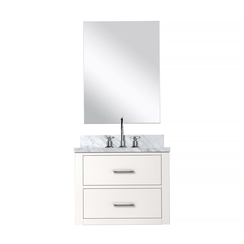Meuble-lavabo simple 24 po X P 18 po D, comptoir en acrylique, 18 po Ensemble miroir et robinet, White