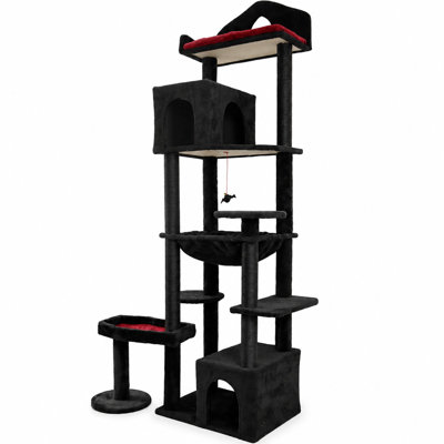 Arbre à chat gothique noir à plusieurs niveaux, tour à chat effrayante avec plateforme en forme de cercueil, grottes pour chats, hamac, poteaux à griffer en sisal et jouet interactif pour plusieurs chats d'intérieur