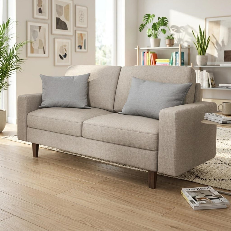 Isata Upholstered 57.9'' Loveseat, Beige Polyester