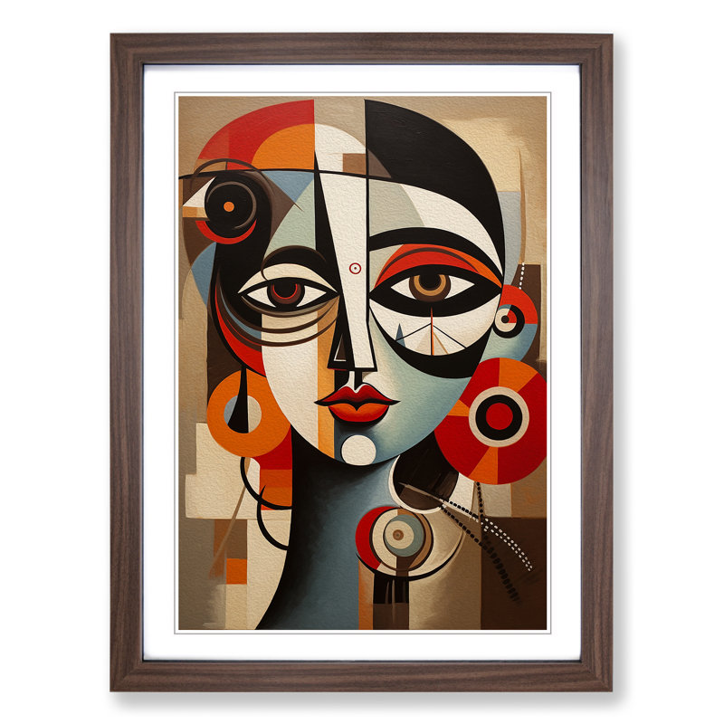 Pablo Picasso Art Deco - Single Picture Frame Print on Wood, Walnut Framed, 46cm H x 34cm W x 2cm D