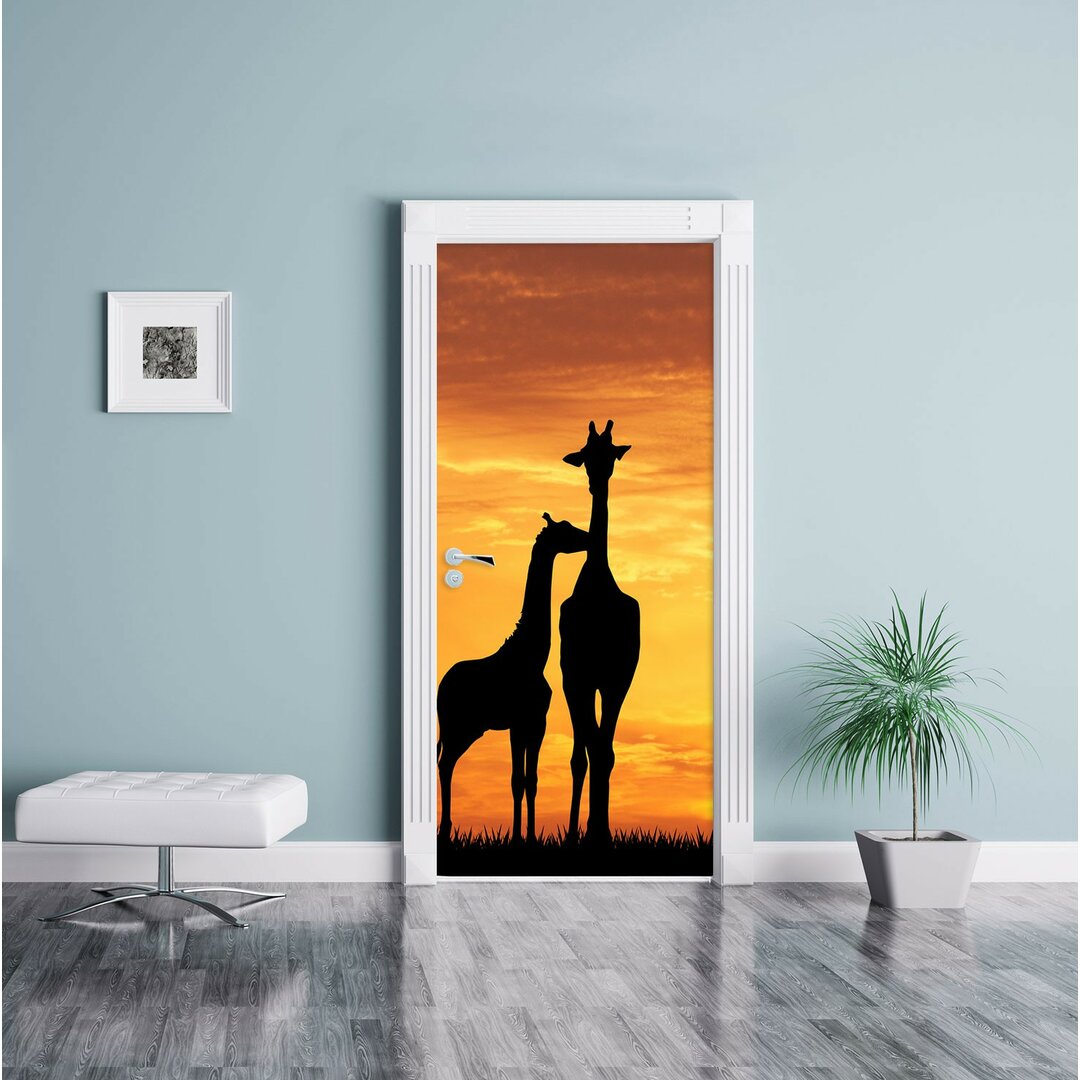 Giraffen bei Sonnenuntergang Türaufkleber