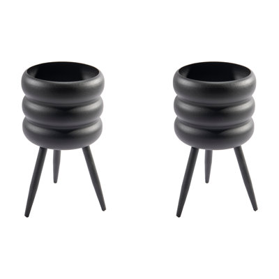 Round Metal Bubble Planter W/ Legs Black Kd - Set Of 2