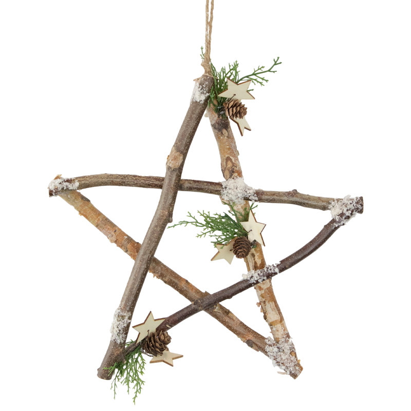 Rustic Snowy Pinecone Branch Star Christmas Ornament