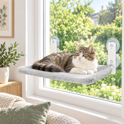 Foldable Cat Window Perch, Reversible Plush and Mesh Cover, Metal Frame