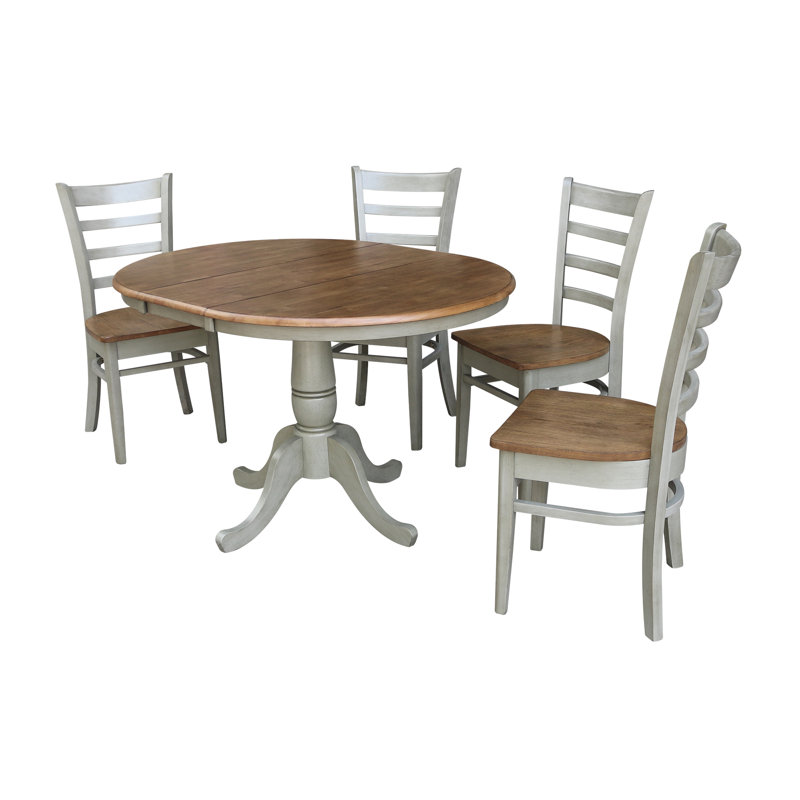 Echols Extendable Solid Wood Dining Set, Hickory/Stone, 5