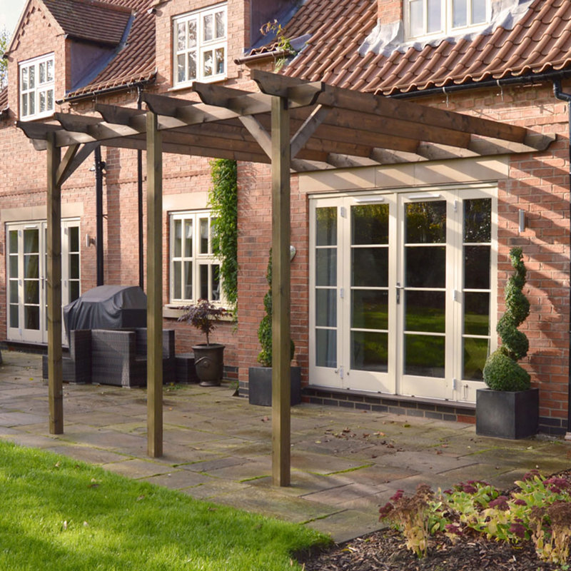 Baudelia Solid Wood Pergola, Rustic Brown, 14 ft x 6 ft