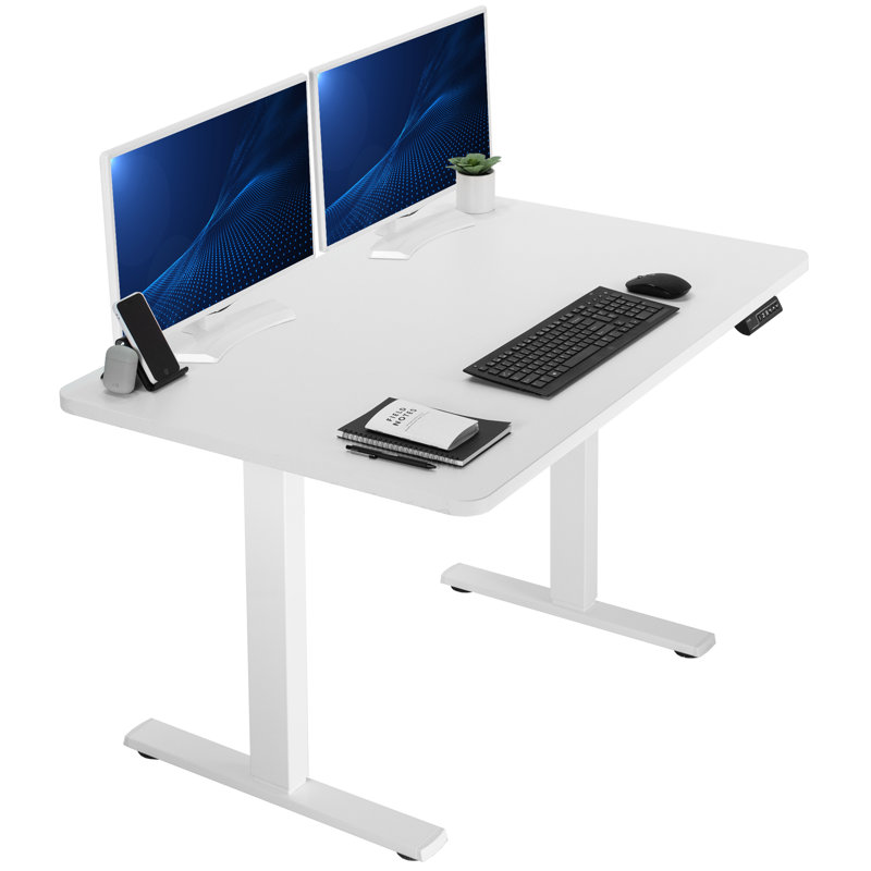 VIVO Single Motor Electric Desk with Push Button Memory Controller, White/White, 48.5" H x 48" W x 30" D