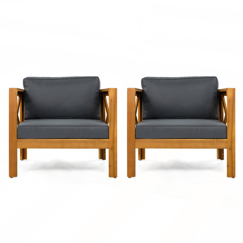 Outdoor Acacia Wood Club Armchair Set with Comfortable Cushions and Teak Finish for Patio and Garden Gatherings, Dark Gray