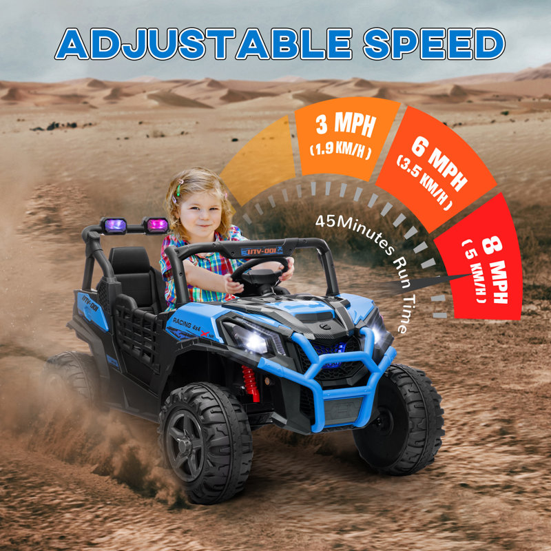 Blue 24V 2-Seater Ride-On Off-Road Toy Truck