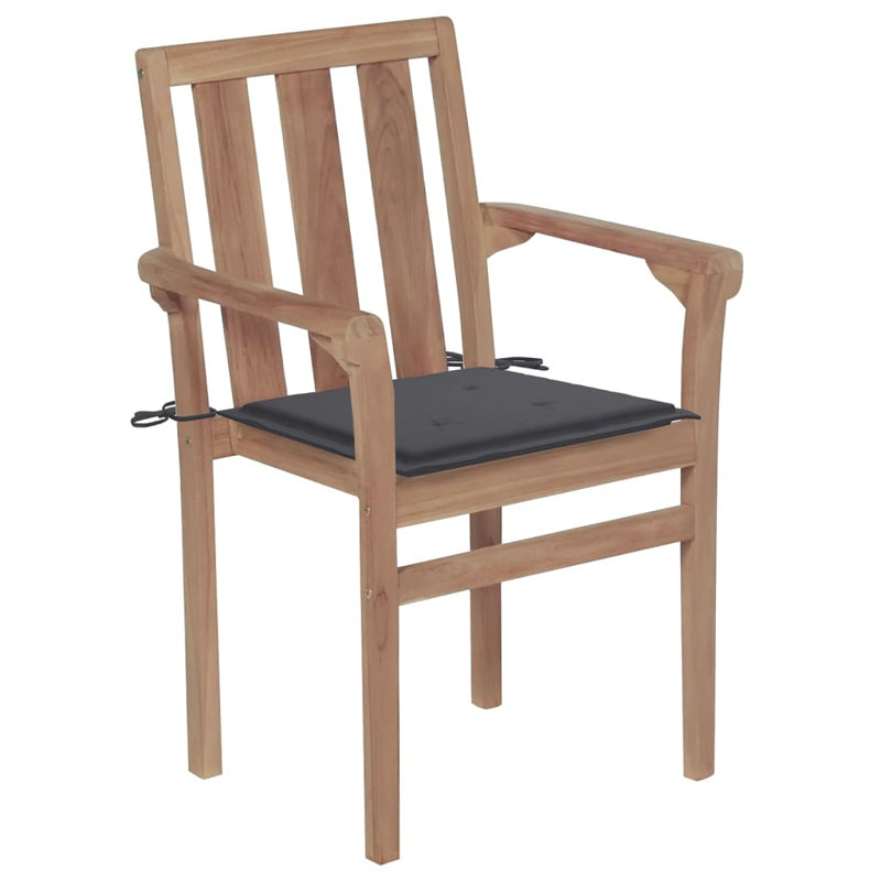 Chaise de patio empilable en teck avec coussin, Taupe