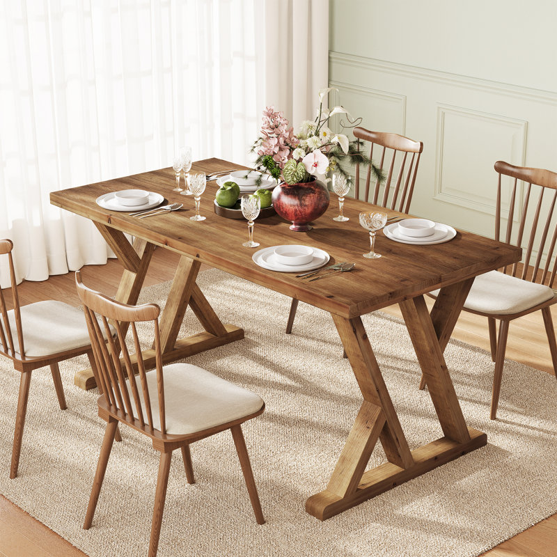 Table de salle à manger en bois massif de 63 pouces pour 4 à 6 personnes, Brown