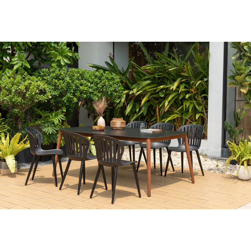 6 - Person Patio Dining Set with, White, Black
