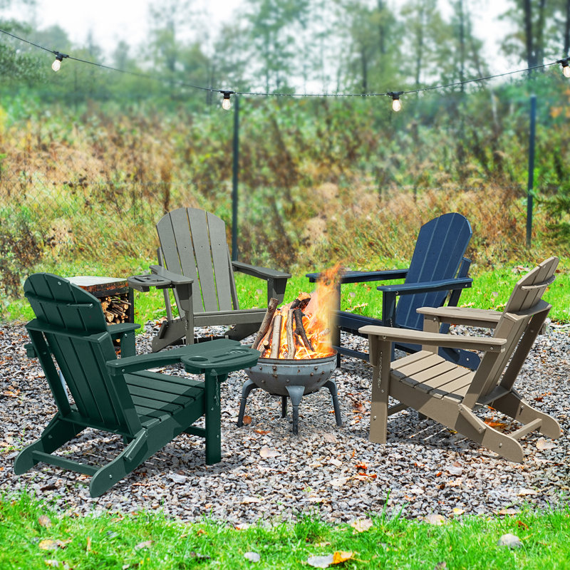  Cheryce HDPE Folding Adirondack Chair With Cup Holder, Dark Green