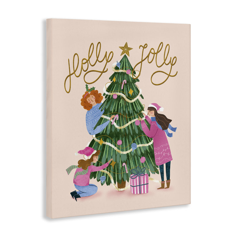 Family Adorning Christmas Tree Canvas Wall Art, design by Macu Barreto, 40" H x 30" W