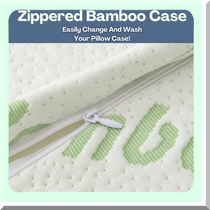 Rayon From CoolBamboo Memory Foam Pillow Set - Ultra Soft & Breathable, Relieves Neck Pain, Snoring, Asthma - Zipper Closure, Back/Stomach/Side Sleeper - 2 Pack