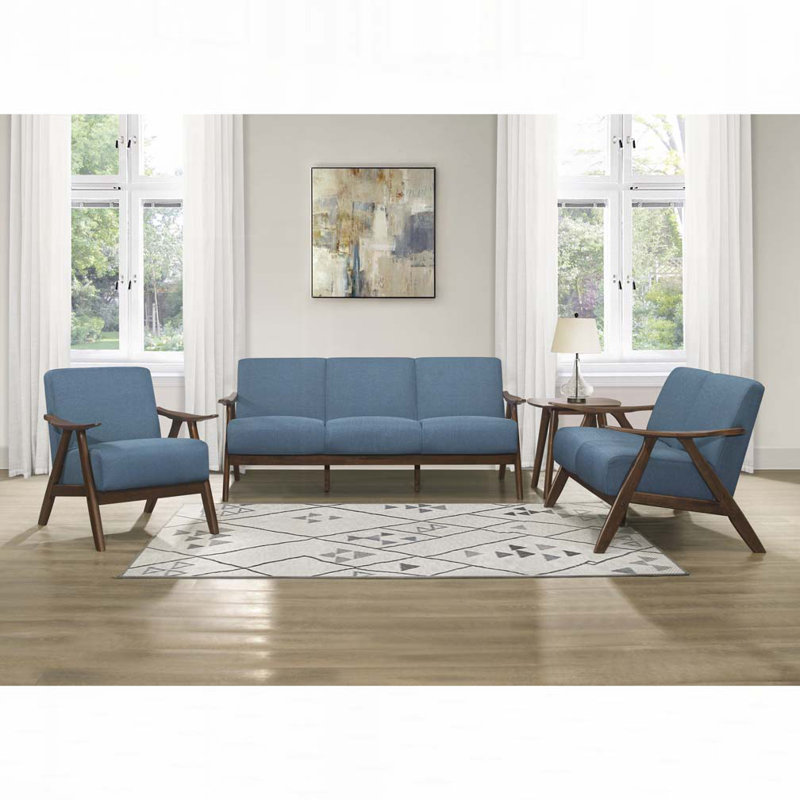 Fauteuil rembourré en bois, H 31,5 po x l 28,5 po x P 32 po, Bleu