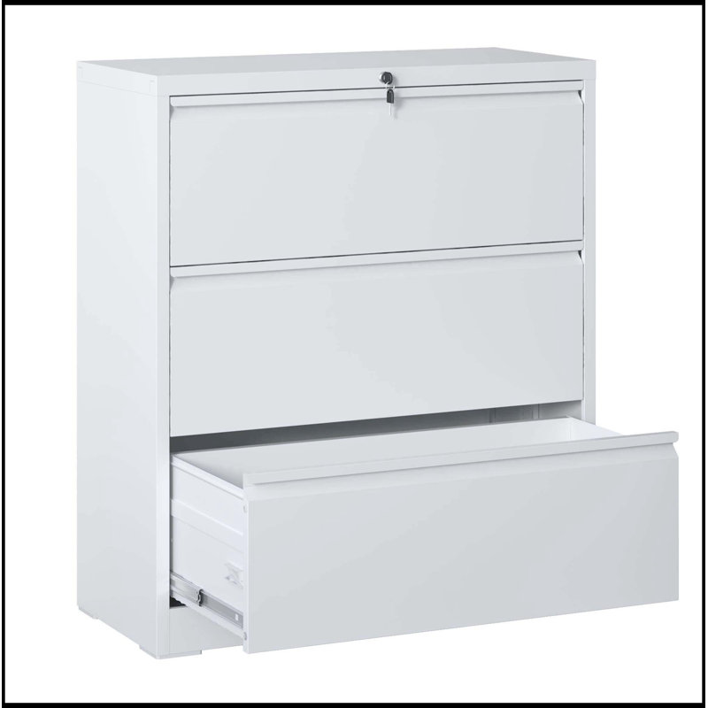 Metal Filing Cabinet with 3 Drawers, White