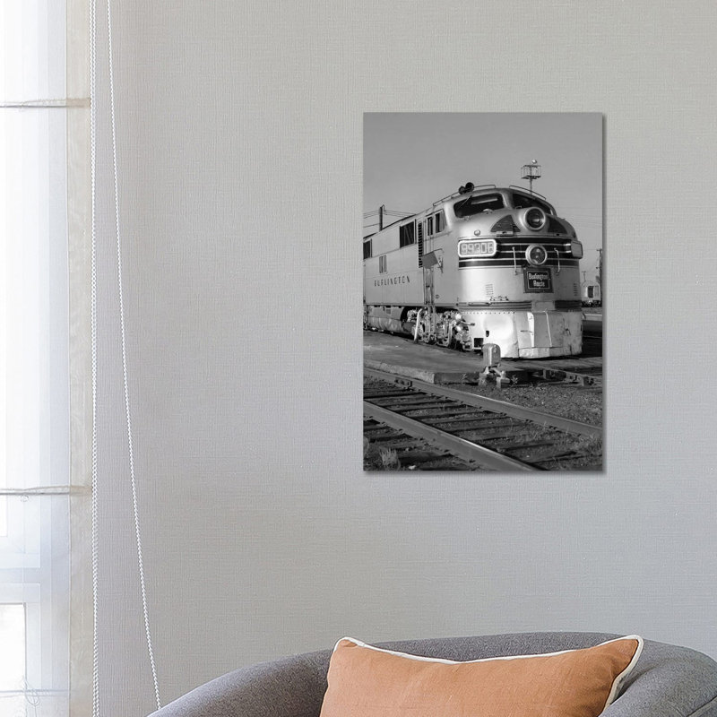 1950s-1960s Streamlined Burlington Route Railroad Train Diesel Locomotive Engine At Station by Vintage Images - Wrapped Canvas Gallery-Wrapped Canvas Giclée