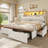 Wood Full Bed Frame with 6 Drawers and Spacious Storage Headboard Farmhouse LED Metal Platform Bed with Charging Station No Boxing Need-255102226-253110981