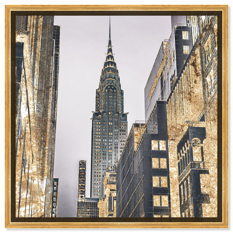 " The Golden City New York Skyscraper Modern Gold " by Oliver Gal, 12" H x 12" W x 1.75" D, Gold Floater Framed