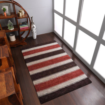 Tapis écologiques en laine noué à la main Tullos - 6 pi x 9 pi, de couleur beige brun, de conception moderne et contemporaine, de tapis épais antidérapants faits à la main pour salon, chambre à coucher