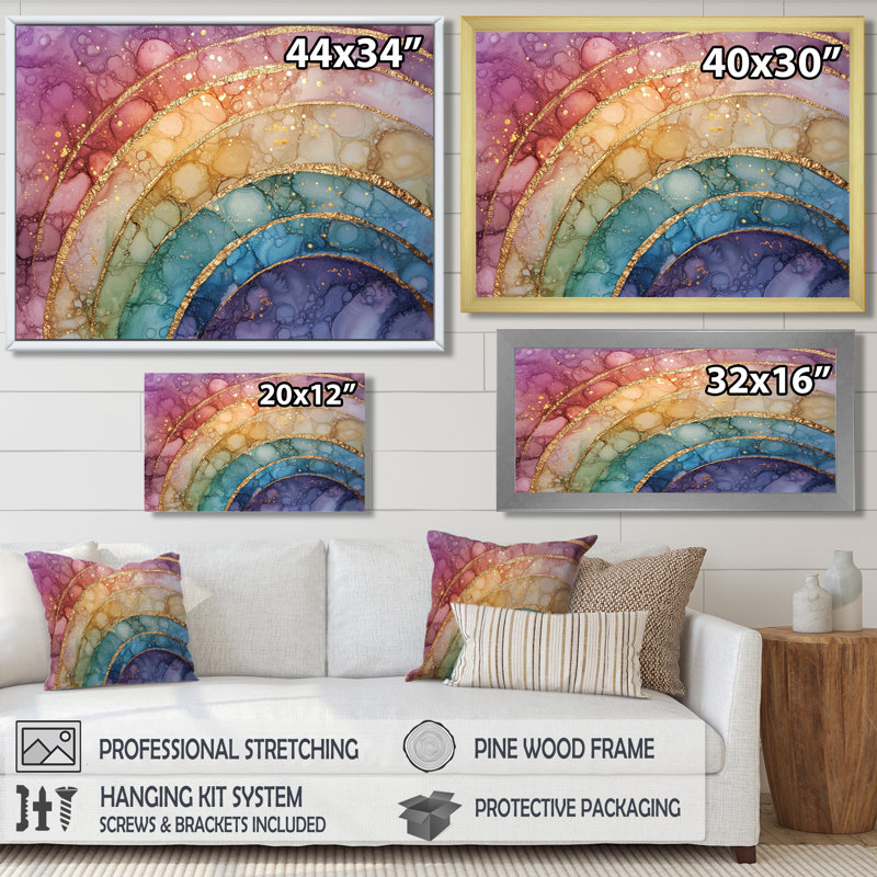 Radiant Cascade Of Rainbow I - Rainbow Wall Art Print, Single Picture Framed Print without Mat, Silver, 34" H x 44" W