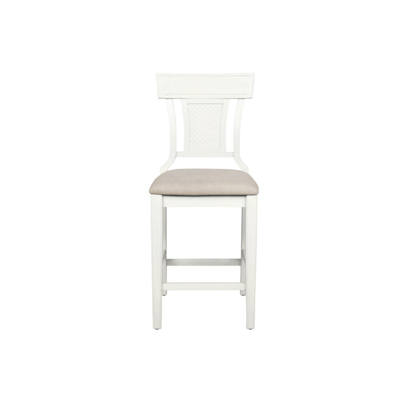 Tabouret de bar et de comptoir en bois massif Gober, Tabouret de comptoir (siège d'une hauteur de 26 p, Blanc cassé délavé