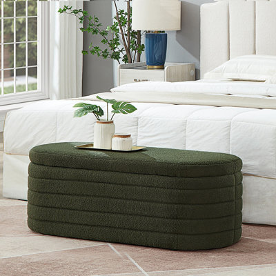 Banc de rangement moderne avec repose-pieds ovale, banc rembourré avec rangement