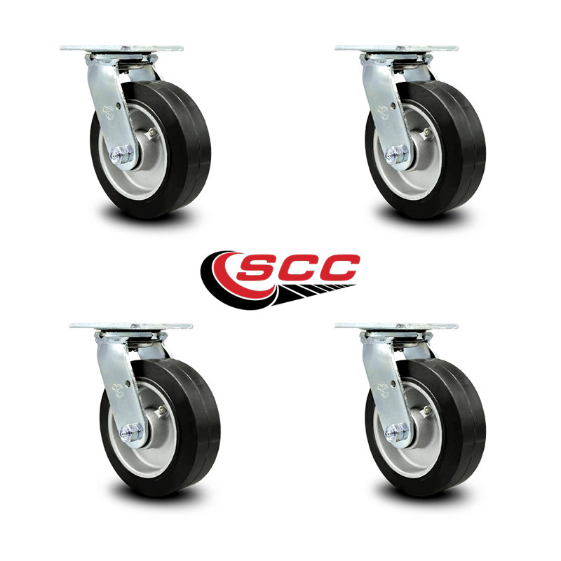 6 Inch Rubber on Aluminum Wheel Swivel Caster Set with Roller Bearings SCC/SCC-30CS620-RAR-4