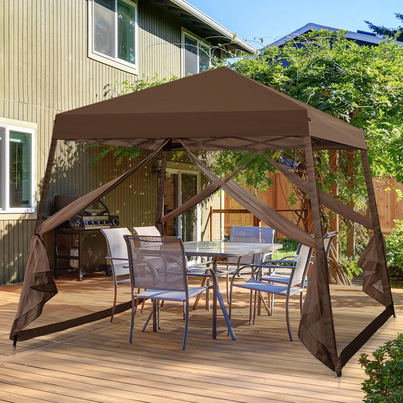 10x10 Brown Steel Pop-Up Patio Gazebo with Netting