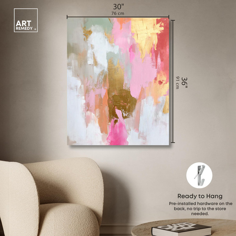 Peony Glow Canvas Pastel Abstracts par Art Remedy, H 36 po x l 30 po, Toile tendue