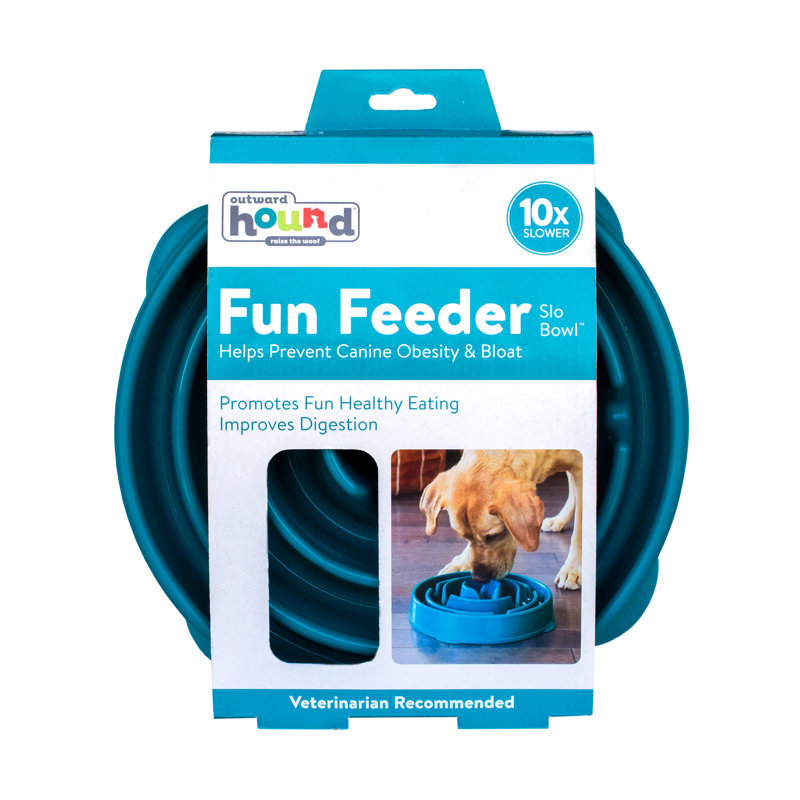 Outward Hound Fun Feeder Slow Bowl, Slow Feeder Dog Bowl, Turquoise, Medium (2.65")
