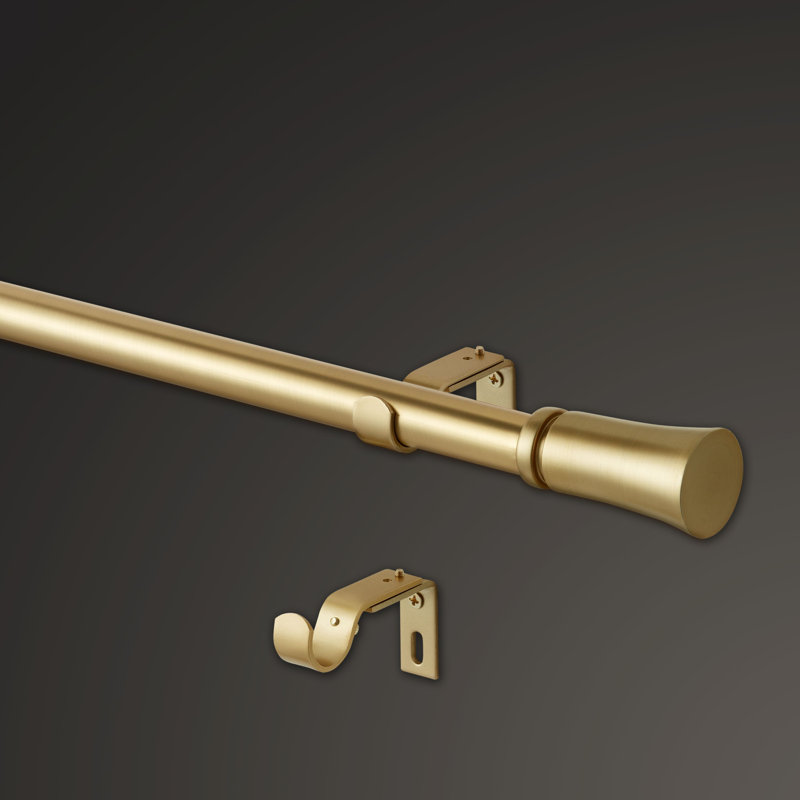 Brushed Gold Adjustable Steel Curtain Rod with Fluted Finials