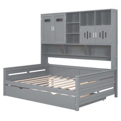 Lit de jour en bois avec lit gigogne, armoire et tablette tout-en-un
