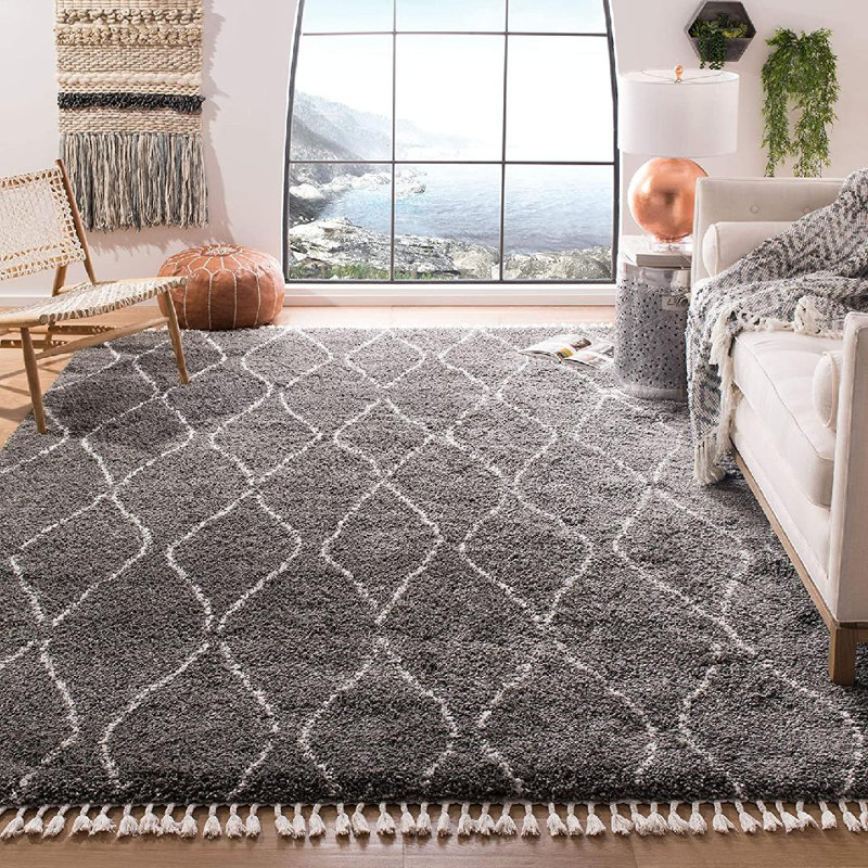 ImraanMoroccan Fringe Shag Performance Geometric Rug, Rectangle 5'3" x 7'6"