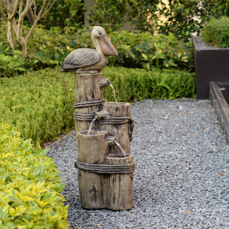 Cronan 4-Tier Outdoor Cascading Water Fountain with Pelican and Pier Post Design