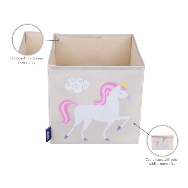 Unicorn Print Beige Fabric Collapsible Kids Storage Cube