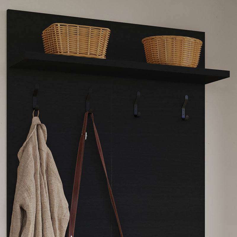 Banc de rangement pour chaussures avec porte-manteau mural Porto, Noir