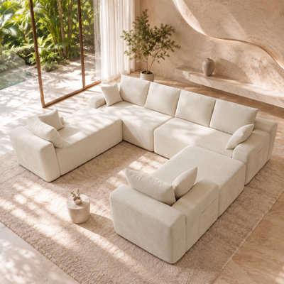 124.4" Cloud Sectional Sofa with U-Shape Chaise and Side Pockets , Modern Modular Design, Deep Seating, Upholstered Couch for Living Room/Bedroom, No