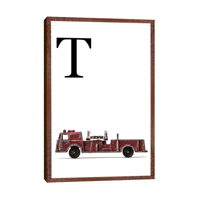 T Fire Engine Letter 1 Piece Wall Art on Canvas, 101.6 cm H x 66.04 cm W, Classic Brown Wood Framed