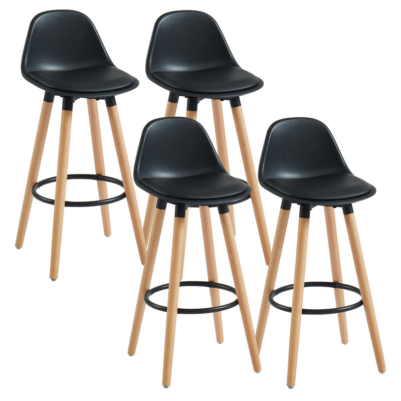 Modern ABS and Solid Wood 26" Counter Stool, Set of 4, Black