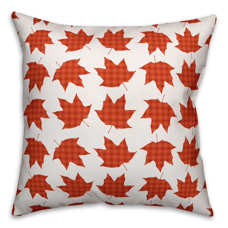  Plaid Fall Leaves Throw Pillow