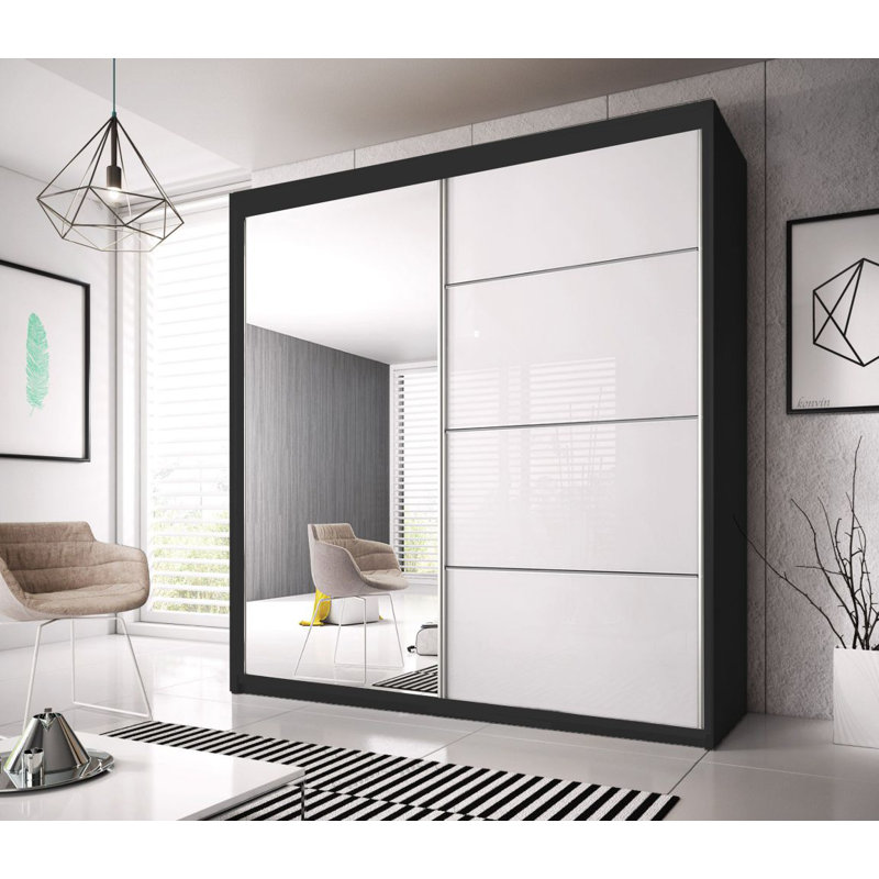 Gulledge 2 Door Manufactured Wood Wardrobe, 86" H x 92" W x 24" D, Black/White