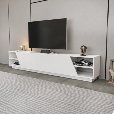 Modern White TV Stand, 94.5 x 14.6 x 18.7 inches | 100% Melamine Coated Particle Board, Thickness: 0.7 inches | Sleek Design for Living Room, Durable & Stylish Storage Solution, Perfect for Entertainment Spaces