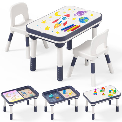 5-in-1 Kids Table and Chairs Set with Sand Painting Box, Toddler Activity Table Set for Arts & Crafts, Playroom & Daycare Furniture