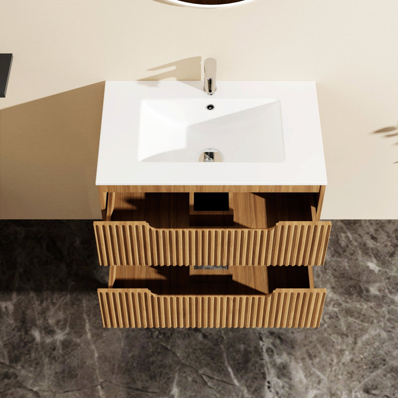 Meuble-lavabo mural avec lavabo, armoire de salle de bain avec système de fermeture en douceur