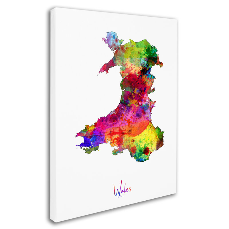 « galles aquarelle map », reproduction d’impression sur toile tendue, H 19 po x l 14 po x P 2 po