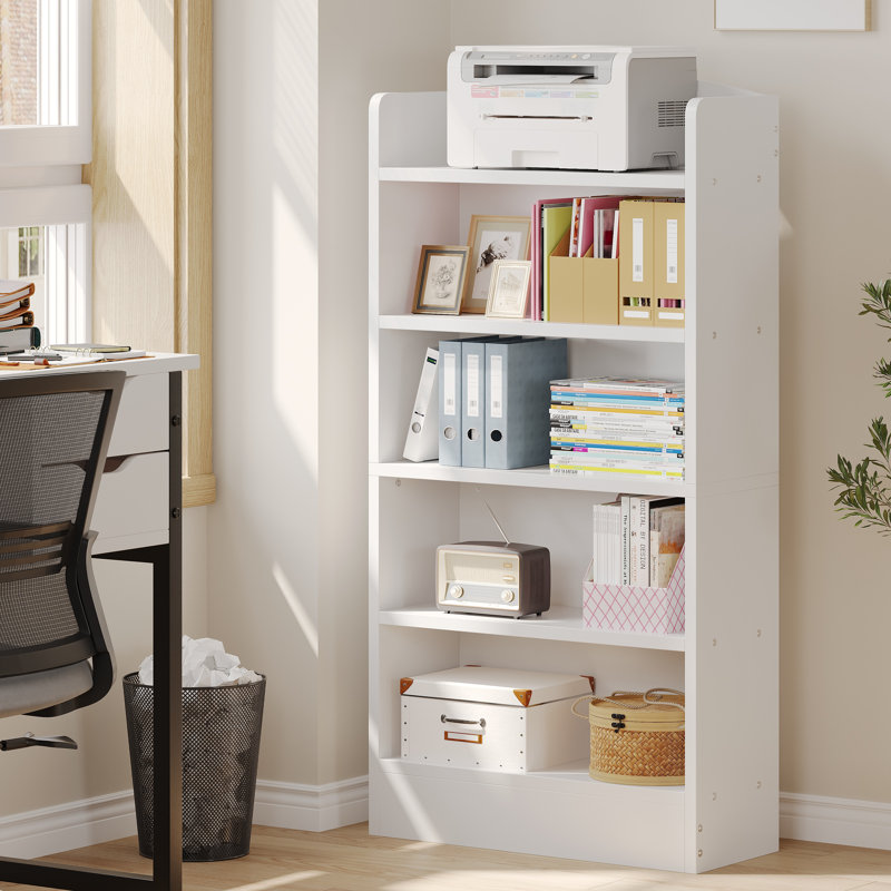 Bibliothèque moderne à 5 tablettes en bois, Blanc / Blanc